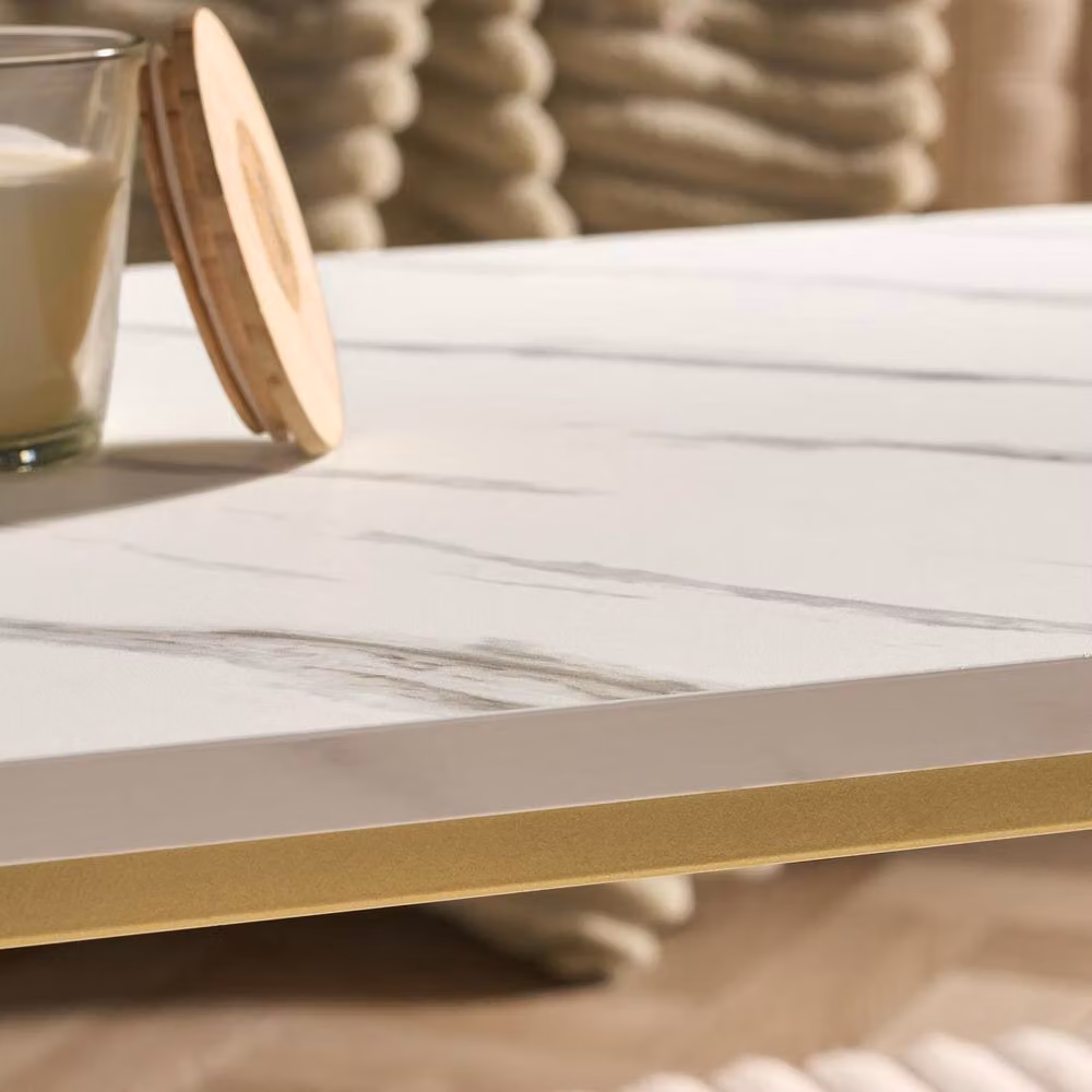 OHS Manhattan Marble Coffee Table with Metal Frame in White and Multicolour – 3