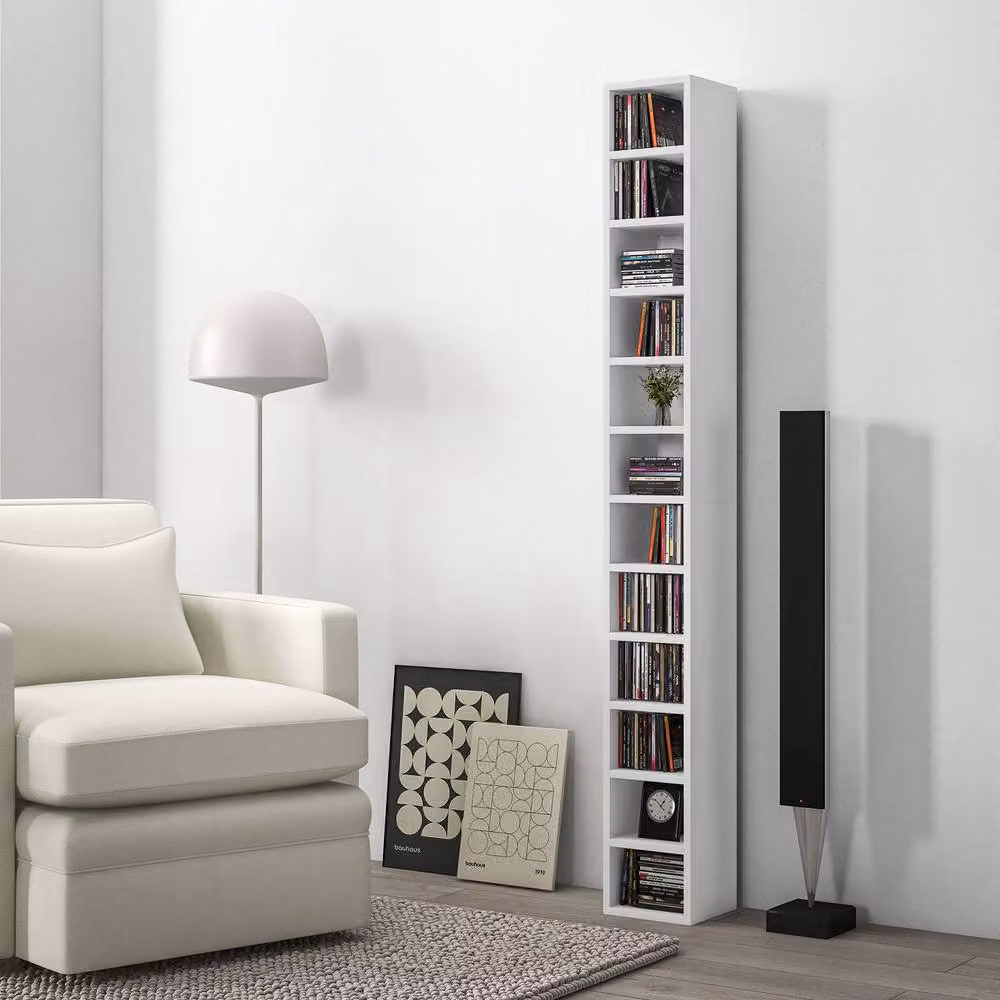 ERGOVEXA 204 CD Tall Narrow Corner Media Storage Tower in White – 4