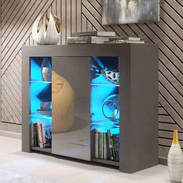 SPETLEK Modern Grey TV Unit with Glass Doors and Integrated Lighting – 1