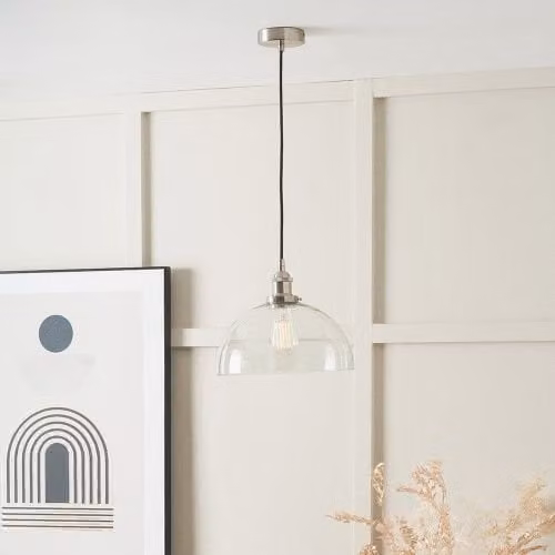 Ruma Vintage Dome Pendant Ceiling Light in Antique Silver with Transparent Glass