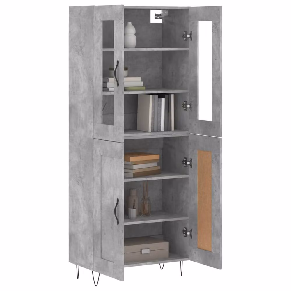 Berkfield Home Industrial Highboard in Concrete Grey with Glass Doors, W/D/H: 69.5 x 34 x 180 cm – 3