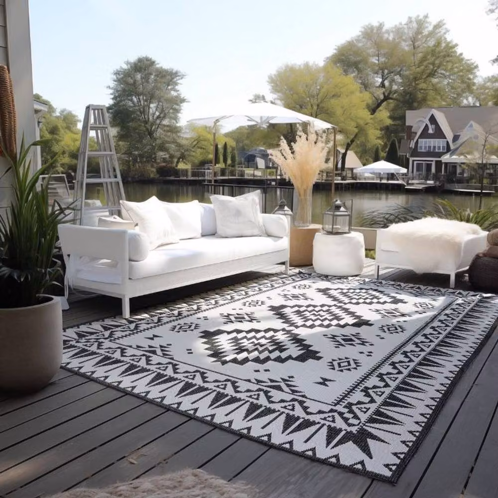 THE RUGS Dynamic Reversible Oriental Indoor and Outdoor Polypropylene Rug in Black, W: 160 cm, D: 230 cm – 6