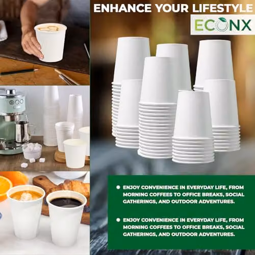 ECONX White Single Wall Disposable Paper Coffee Cups, 7oz, 100 Pack – 2
