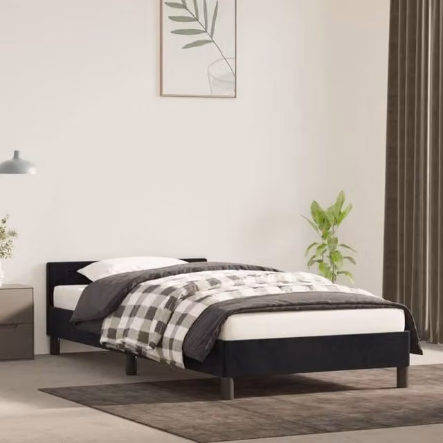 Berkfield Home Single Velvet Upholstered Bed Frame with Headboard in Black, W/D/H: 90 x 190 cm – 1