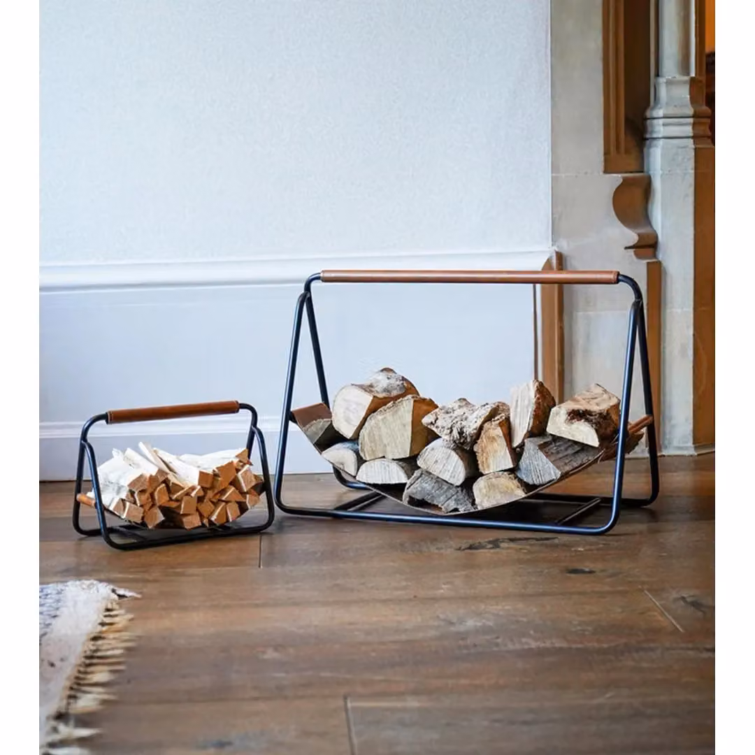 Ivyline Contemporary Black Metal Hanging Log Holder with Leather Detail – 3