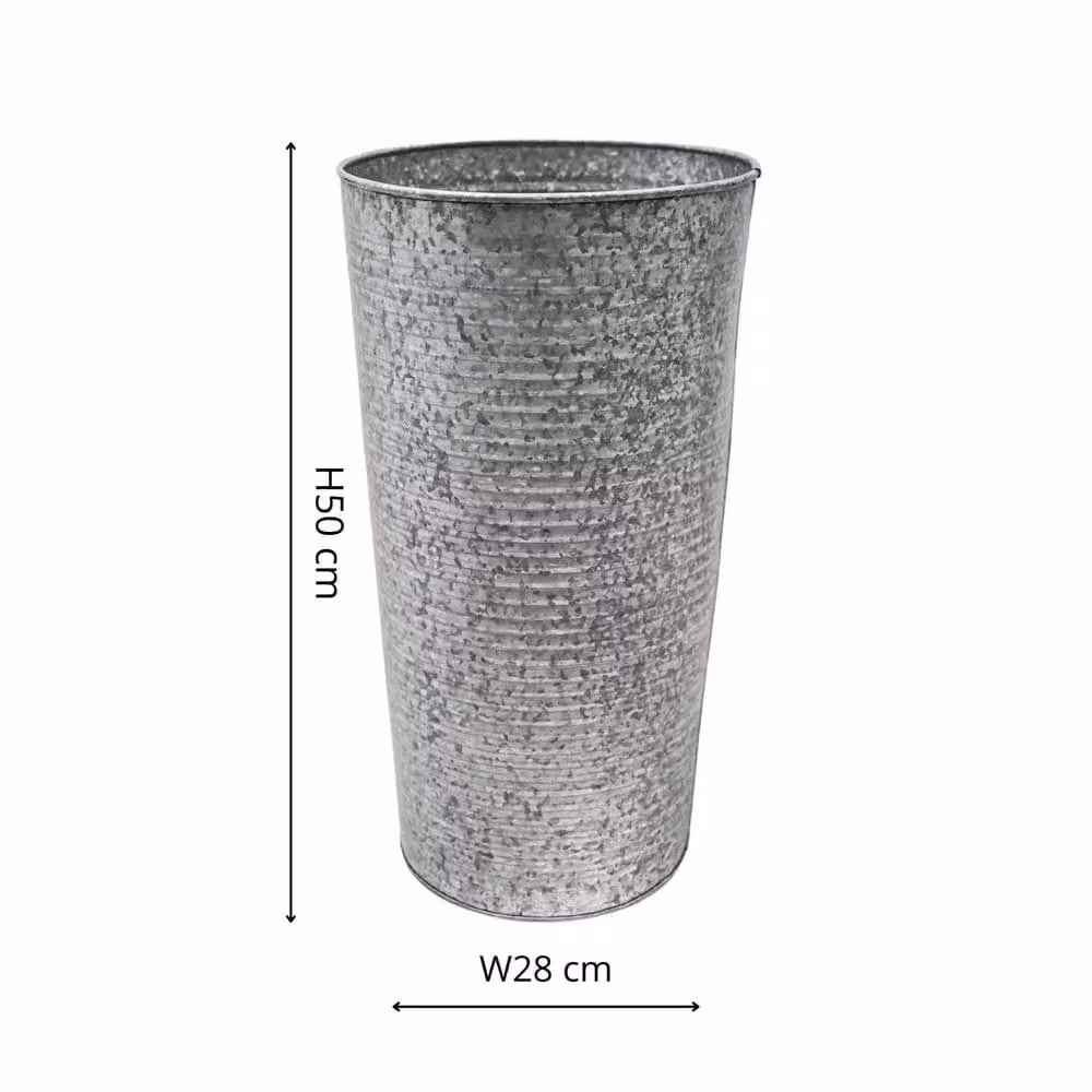 Ivyline Ribbed Metal Vase in Grey, W: 28 cm, D: 28 cm, H: 50 cm – 4