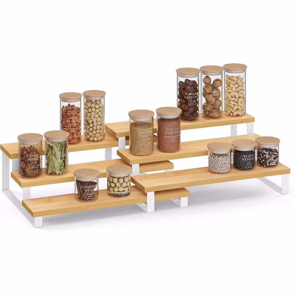 SONGMICS Expandable and Stackable Spice Rack Cabinet Organiser, Set of 2, White – 3