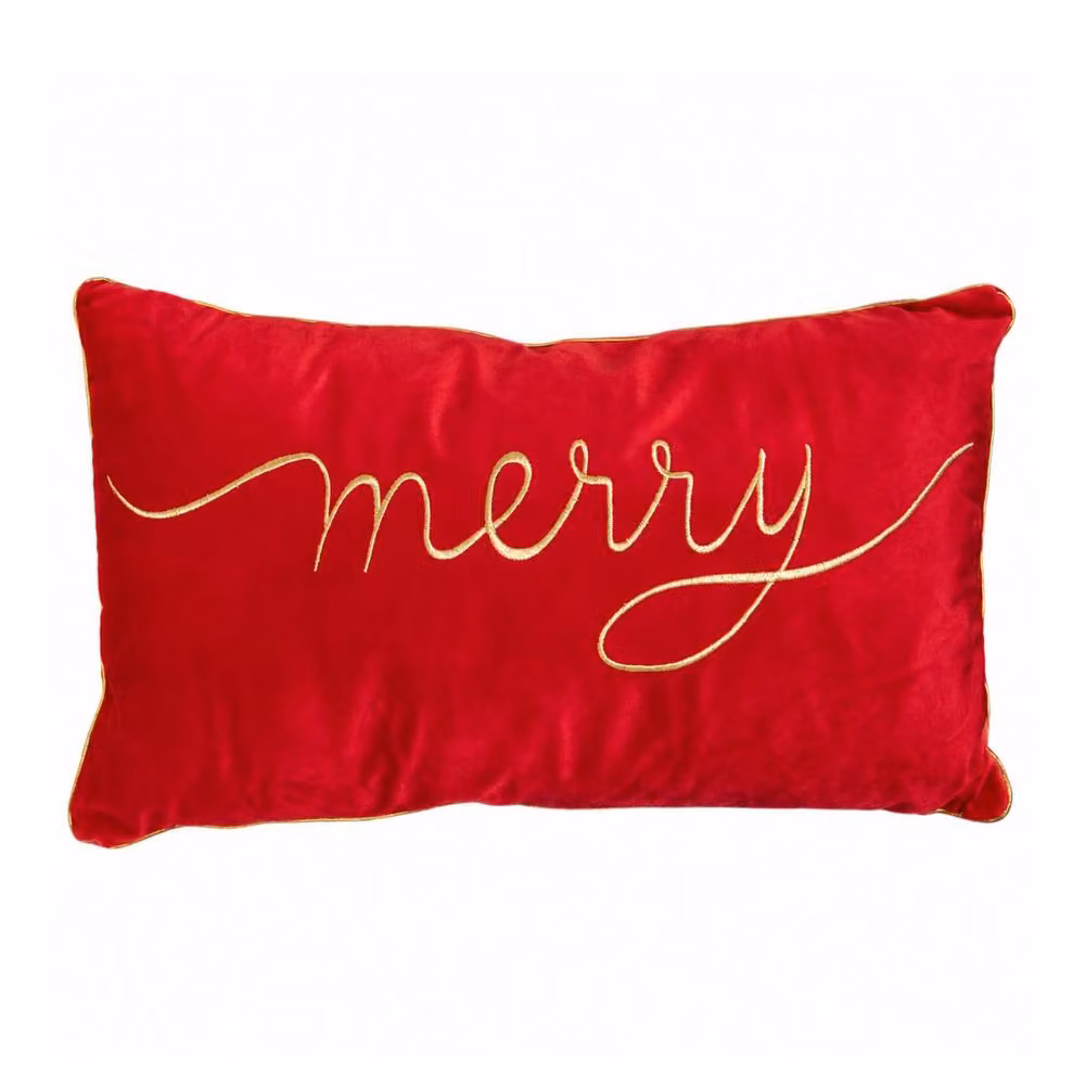 Samuel Alexander Red Merry Christmas Rectangular Cushion with Gold Lettering and Trim, Width: 49 cm – 3