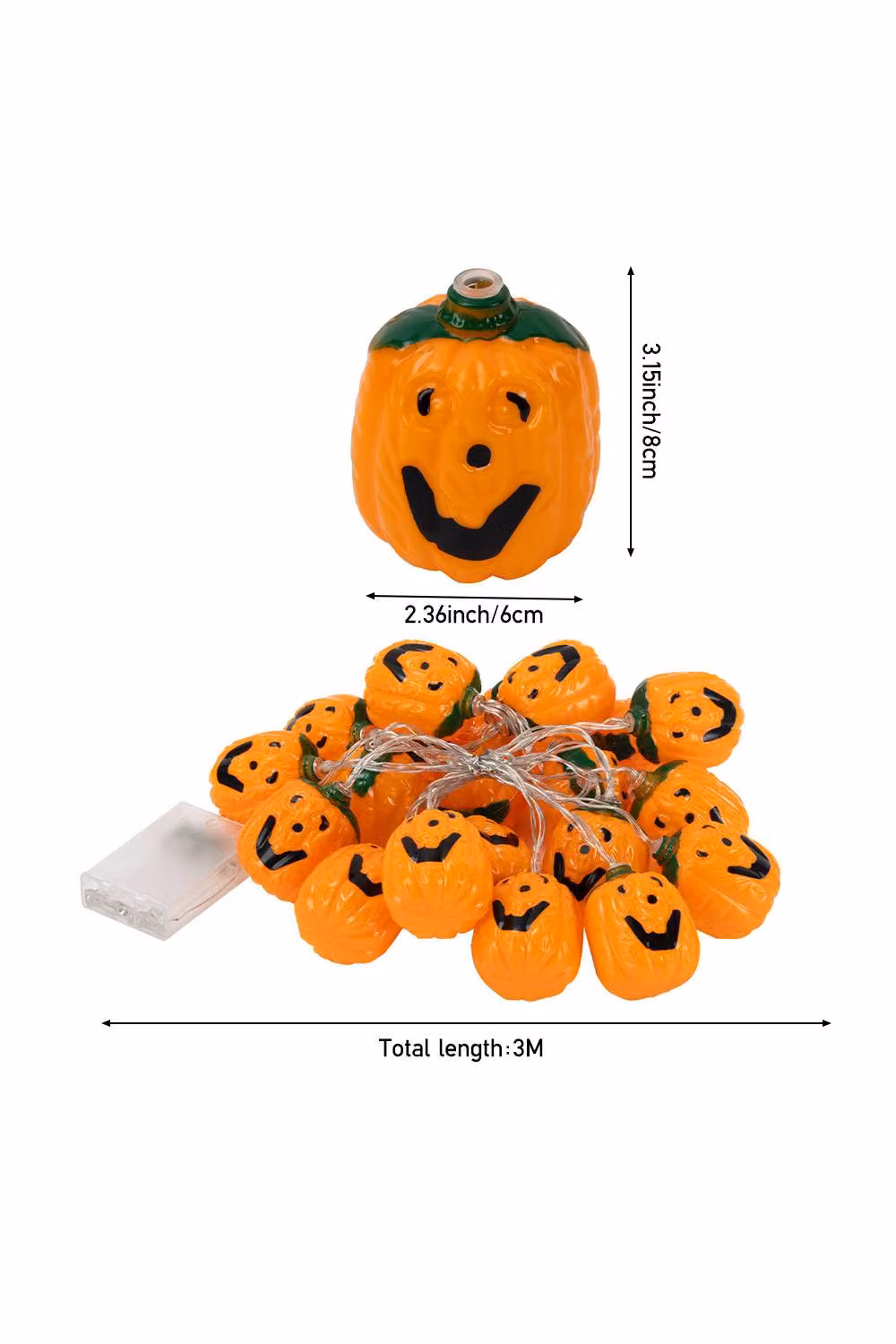 Garden Sanctuary Orange Halloween Pumpkin Battery Powered LED String Lights – 3