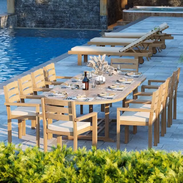 Eterna Home Grove Teak Garden Dining Table and 10 Seat Chair Set in Teak and Black
