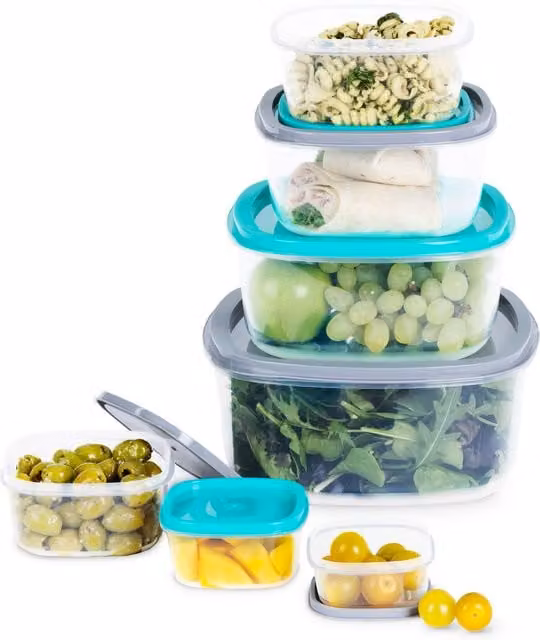 LIVIVO 7pc Airtight Stacking Food Storage Container Set in Blue and Multicolour