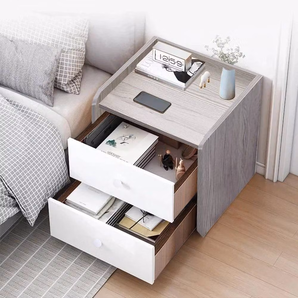 FORGEVIO Modern Wood Bedside Table Cabinet with 2 Drawers, Grey, W/D/H: 32 x 26 x 40 cm – 4