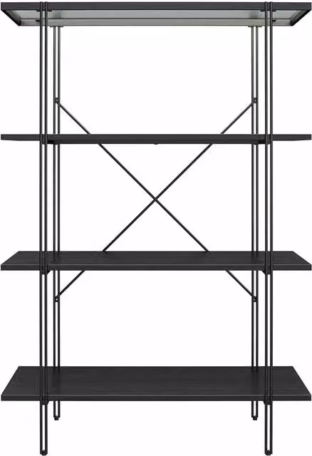 Candon Modern Black Oak Bookcase with Drawers and Shelves, Width: 117 cm