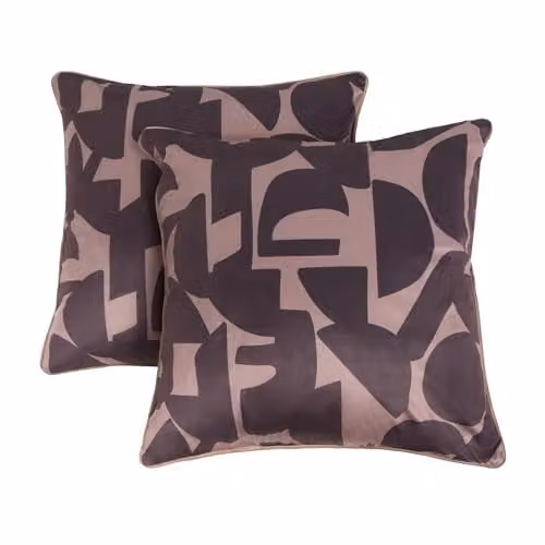 OHS Set of 2 Abstract Print Matte Velvet Cushion Covers, Brown, W/D/H: 45 x 45 x 45 cm