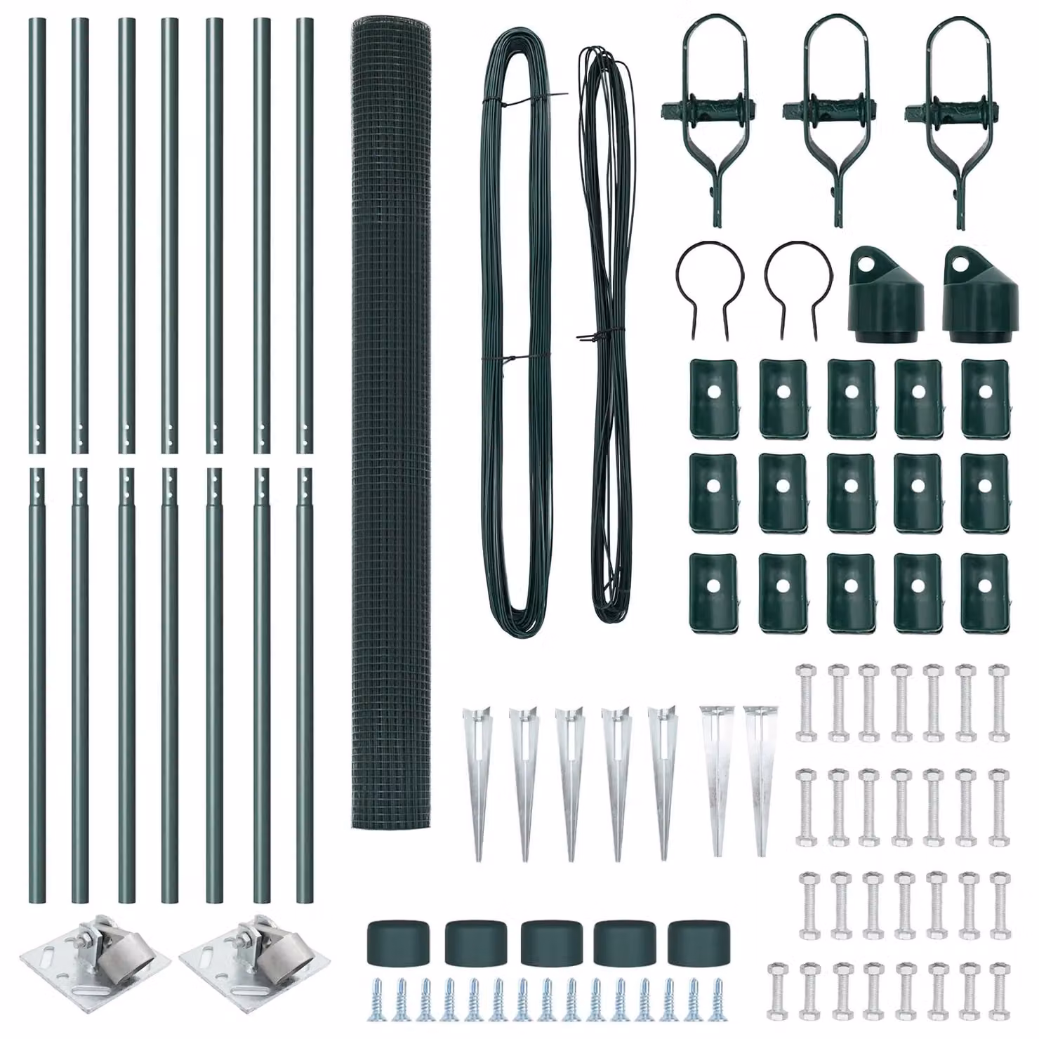 Berkfield Home Green Powder-Coated Steel Welded Wire Fence with 7 Round In-Ground Spike Posts, W: 10 m, H: 1.6 m – 3