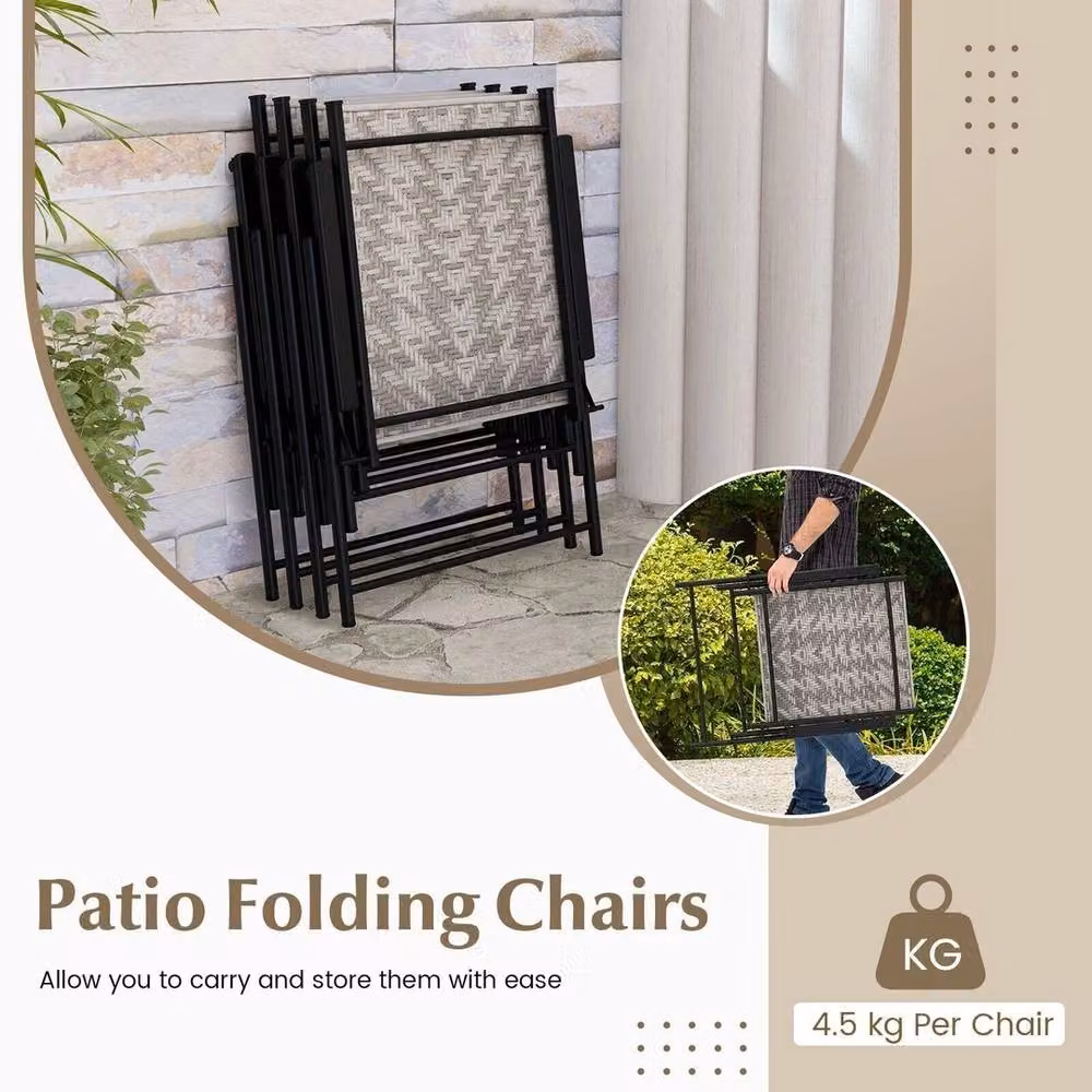 Kelvenix Grey Wicker Outdoor Dining Chairs with Armrests – 4