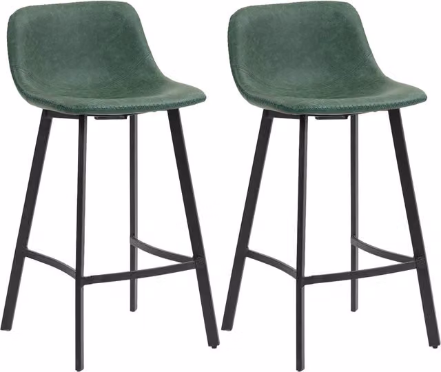 HOMCOM Set of 2 Green PU Leather Bar Stools with Backrest and Footrest