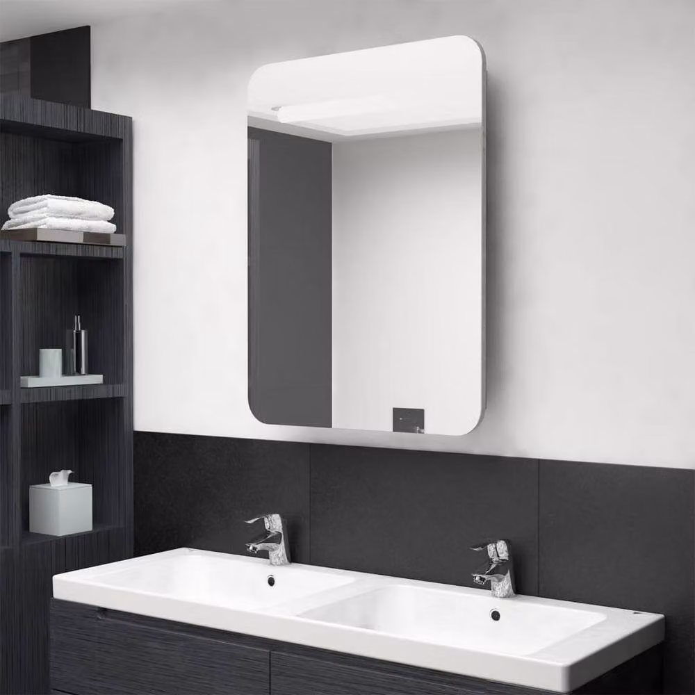 Berkfield Home LED Bathroom Mirror Cabinet in Concrete Grey, W: 60 cm, D: 11 cm, H: 80 cm – 2