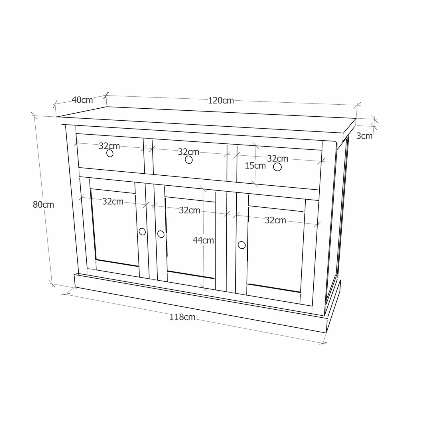 Cabinet Bits Salerno 3 Door 3 Drawer Sideboard in Light Brown Wood with Chrome Knobs – 2