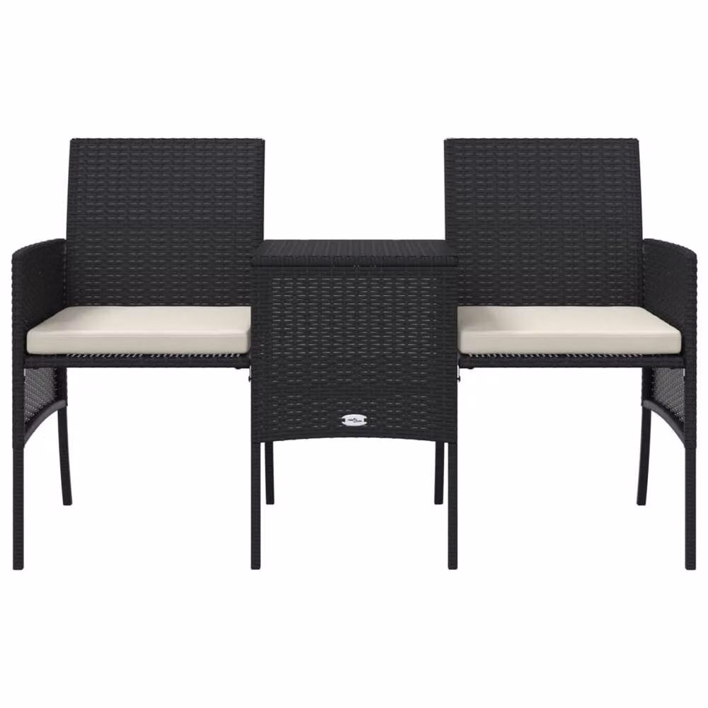 Berkfield Home Black Poly Rattan 2-Seater Garden Sofa Set with Coffee Table and Matching Ottomans – 4