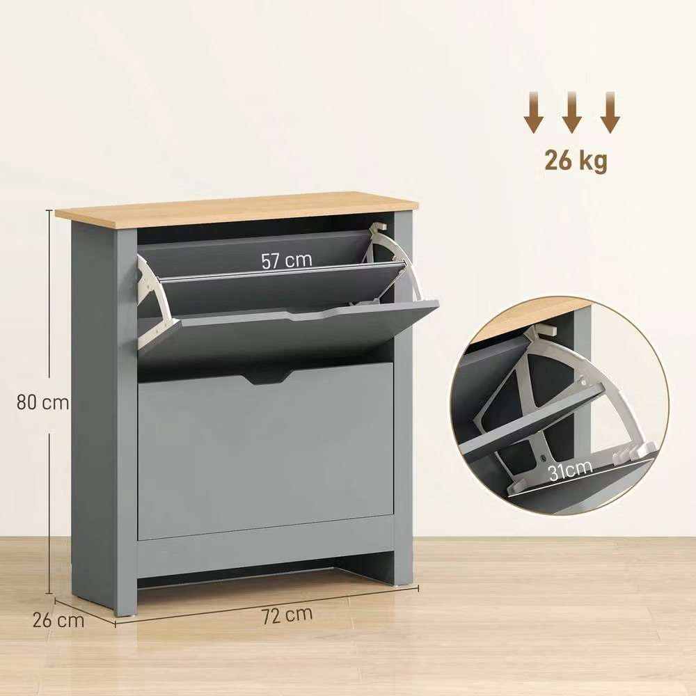 NESTLUNE Grey 12-Shoe Storage Cabinet with 4 Shelves and 2 Drawers, W: 100 cm, D: 15 cm, H: 100 cm – 2