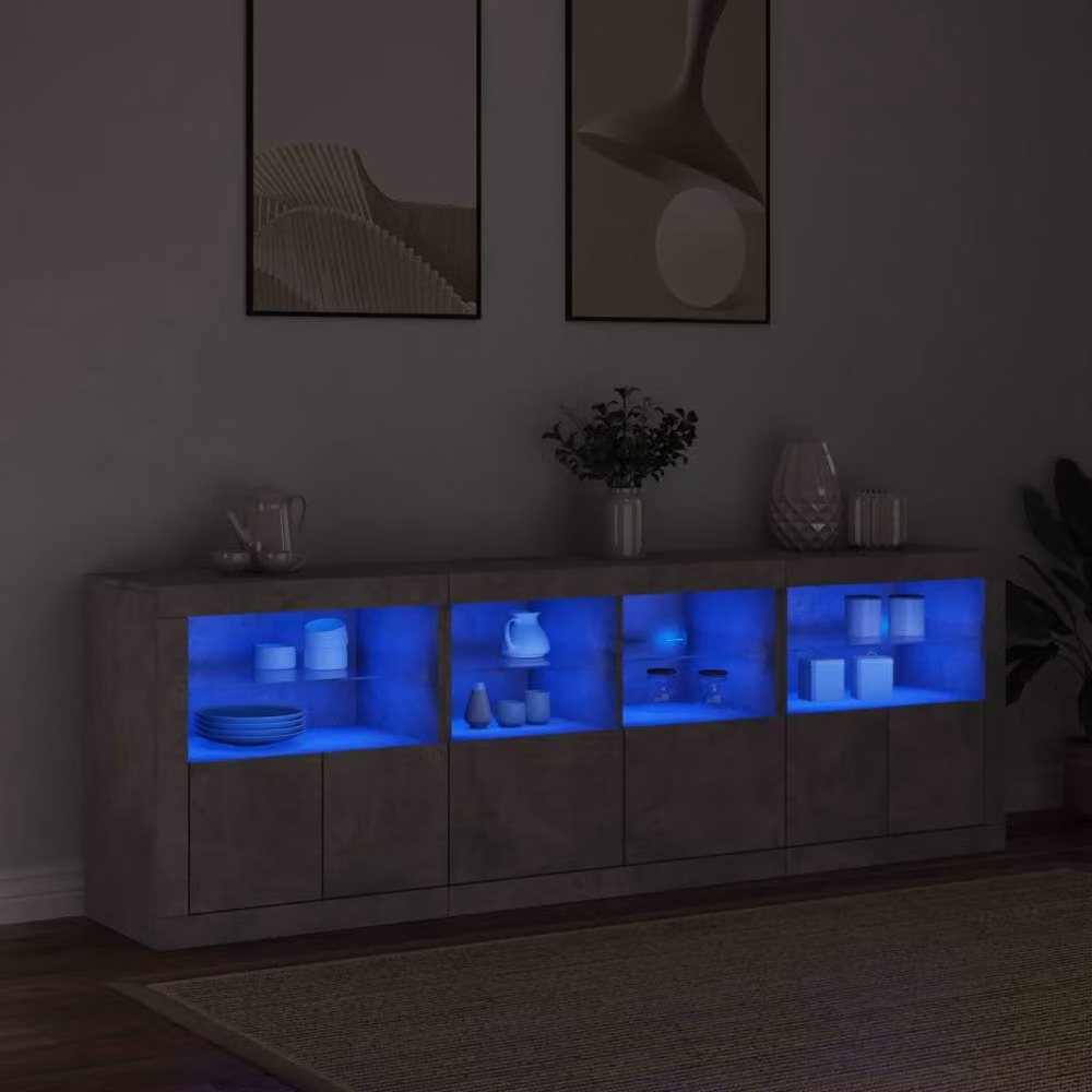 Berkfield Home Modern Sideboard with Integrated LED Lights in Concrete Grey, W/D/H: 202 x 37 x 67 cm – 3