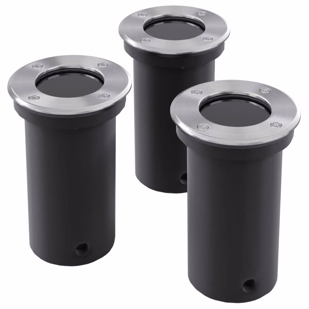 Berkfield Home Round Outdoor Ground Lights in Silver, Set of 3 – 2
