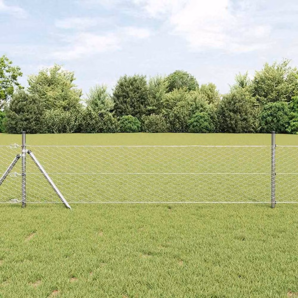 Berkfield Home Hexagon Fence in Silver Galvanised Steel, W/H: 25 x 0.8 m – 2
