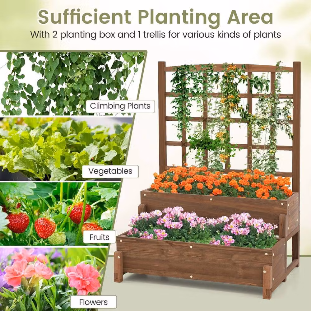 VOGREX 2-Tier Wooden Raised Garden Bed in Brown, W/D/H: 121 x 67 x 67 cm – 3