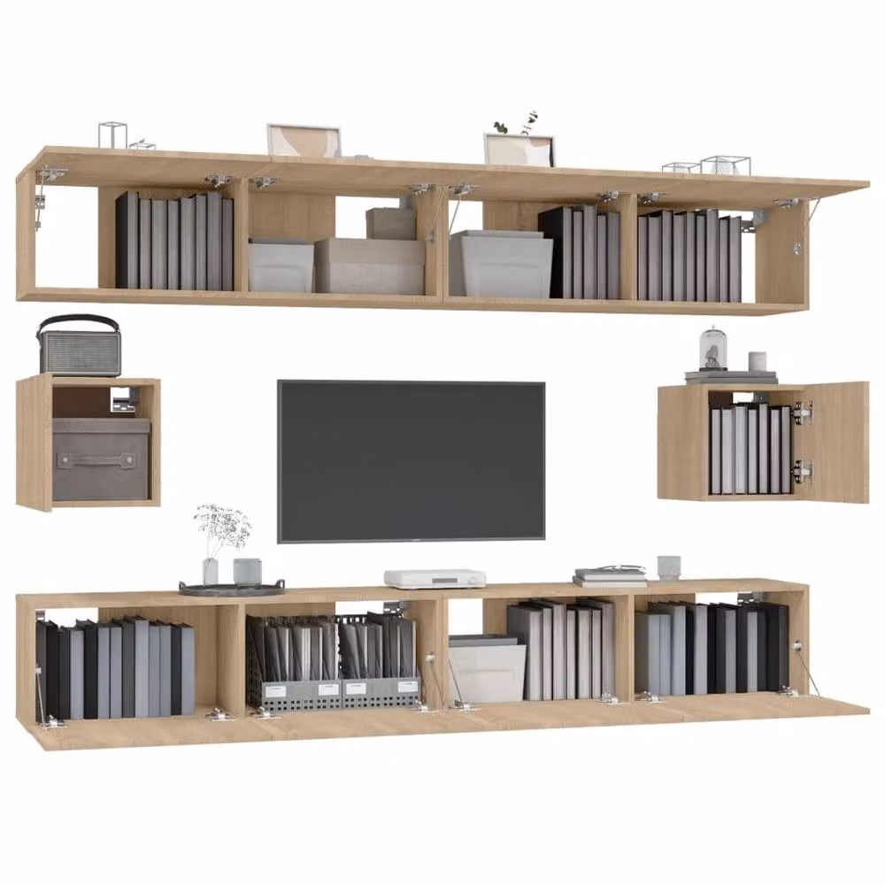 Berkfield Home 6 Piece Sonoma Oak TV Cabinet Set in Light Oak – 3