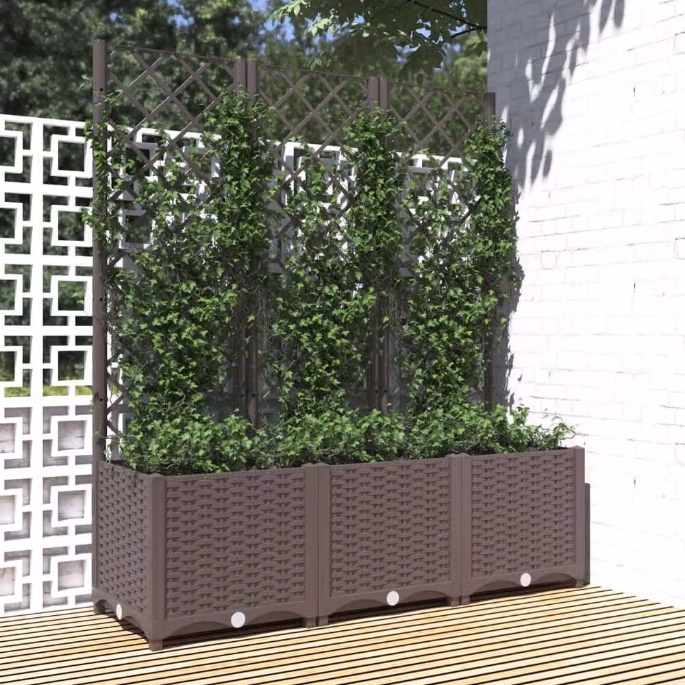 Berkfield Home Garden Planter with Trellis in Brown, W/D/H: 120 x 40 x 136 cm – 2
