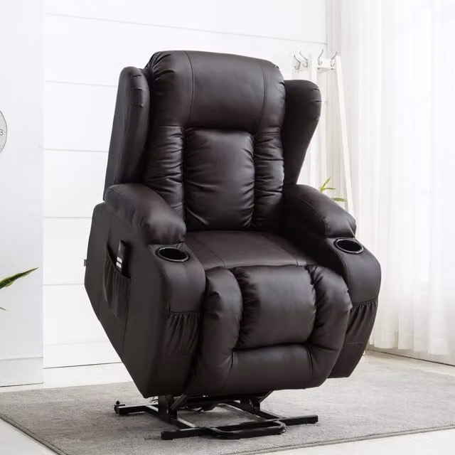 More4Homes Caesar Dual Motor Rise Recliner Bonded Leather Mobility Armchair in Brown – 1