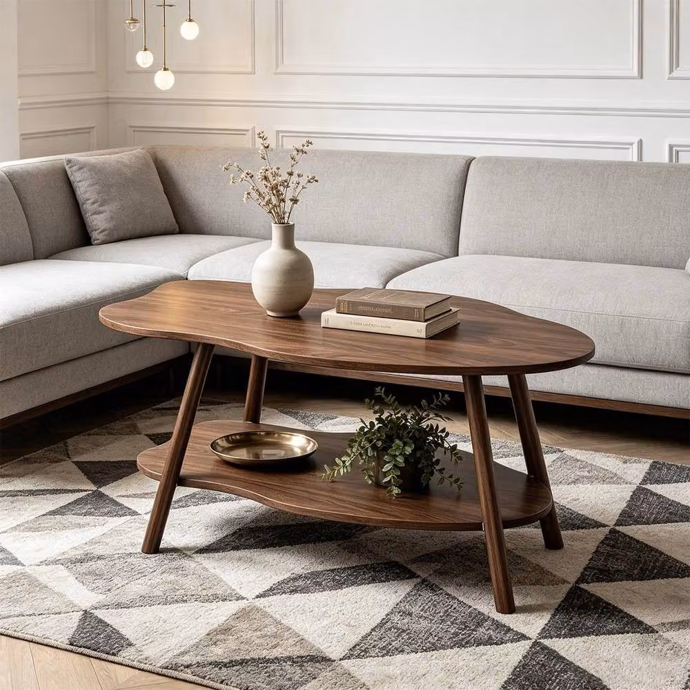 VOGREX Modern 2-Tier Rectangular Coffee Table with Shelf in Brown, W/D/H: 120 x 40 x 40 cm – 2