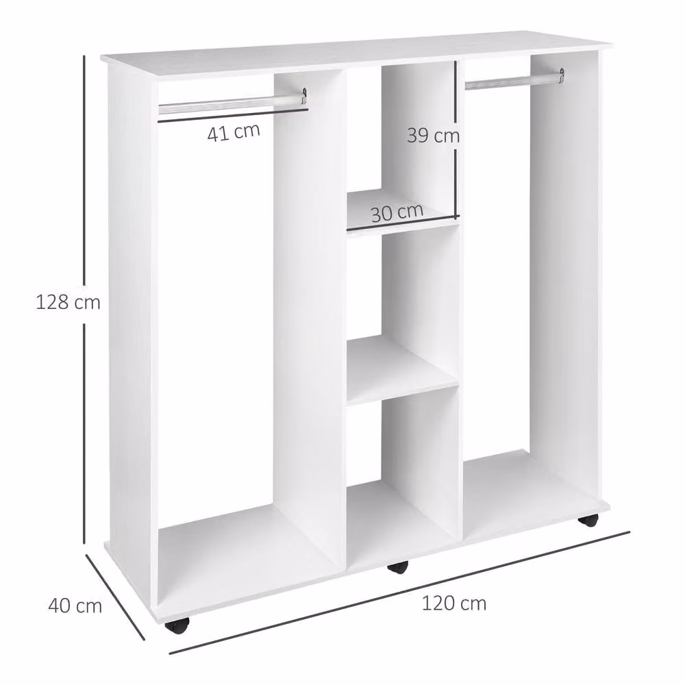 STILVORA Modern White Open Wardrobe with Hanging Rod and 3-Tier Storage – 2