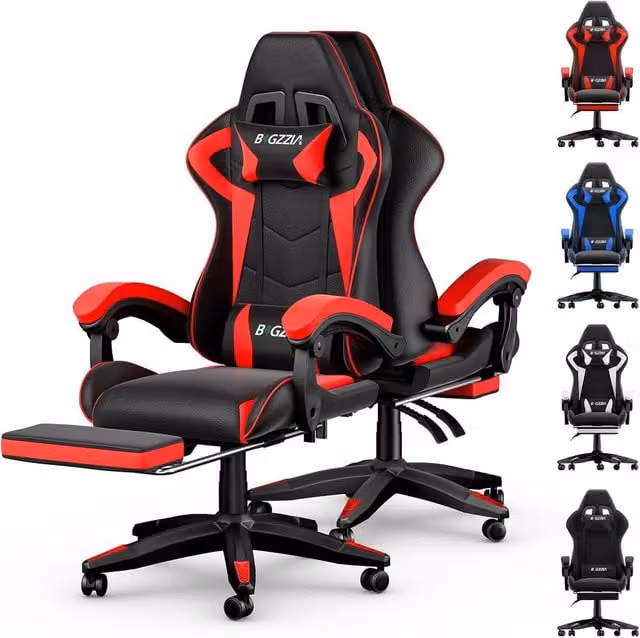 Gartistgo Ergonomic Gaming Chair in Red with Footrest, Headrest and Armrests