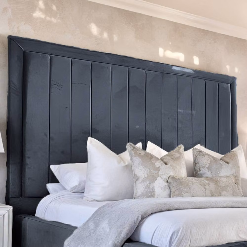 UK Bed Furniture Geneva Upholstered Velvet Bed Frame in Anthracite Grey, W/D/H: 140 x 200 cm – 2