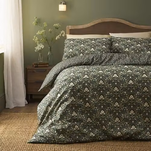 Dreams & Drapes Green Floral Polycotton Duvet Cover Set with 2 Pillowcases
