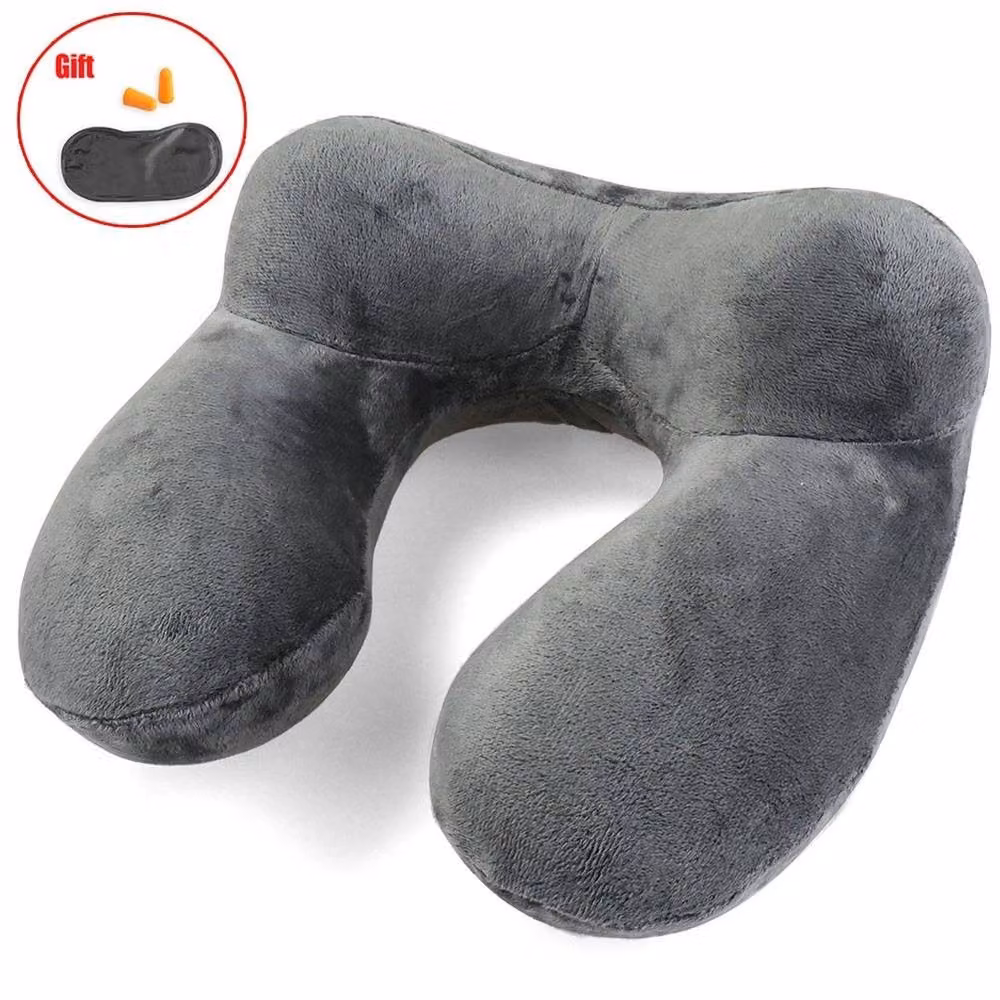 FORGEVIO Dark Grey Inflatable U-Shaped Breathable Velvet Neck Pillow for Adults – 2