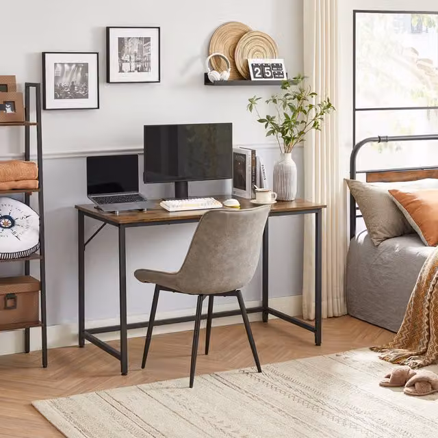 VASAGLE Minimalist Computer Office Desk in Bronze and Brown, W/D/H: 120 x 60 x 75 cm