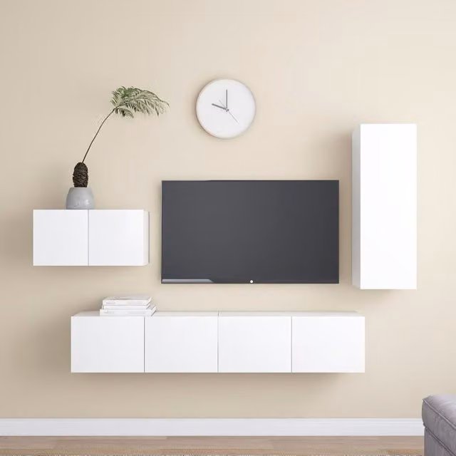 Berkfield Home 4 Piece White Engineered Wood TV Cabinet Set for your Living Room – 1