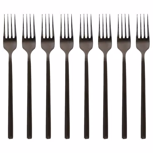 Argon Tableware Stainless Steel Dinner Forks, Black, Pack of 8 – 1