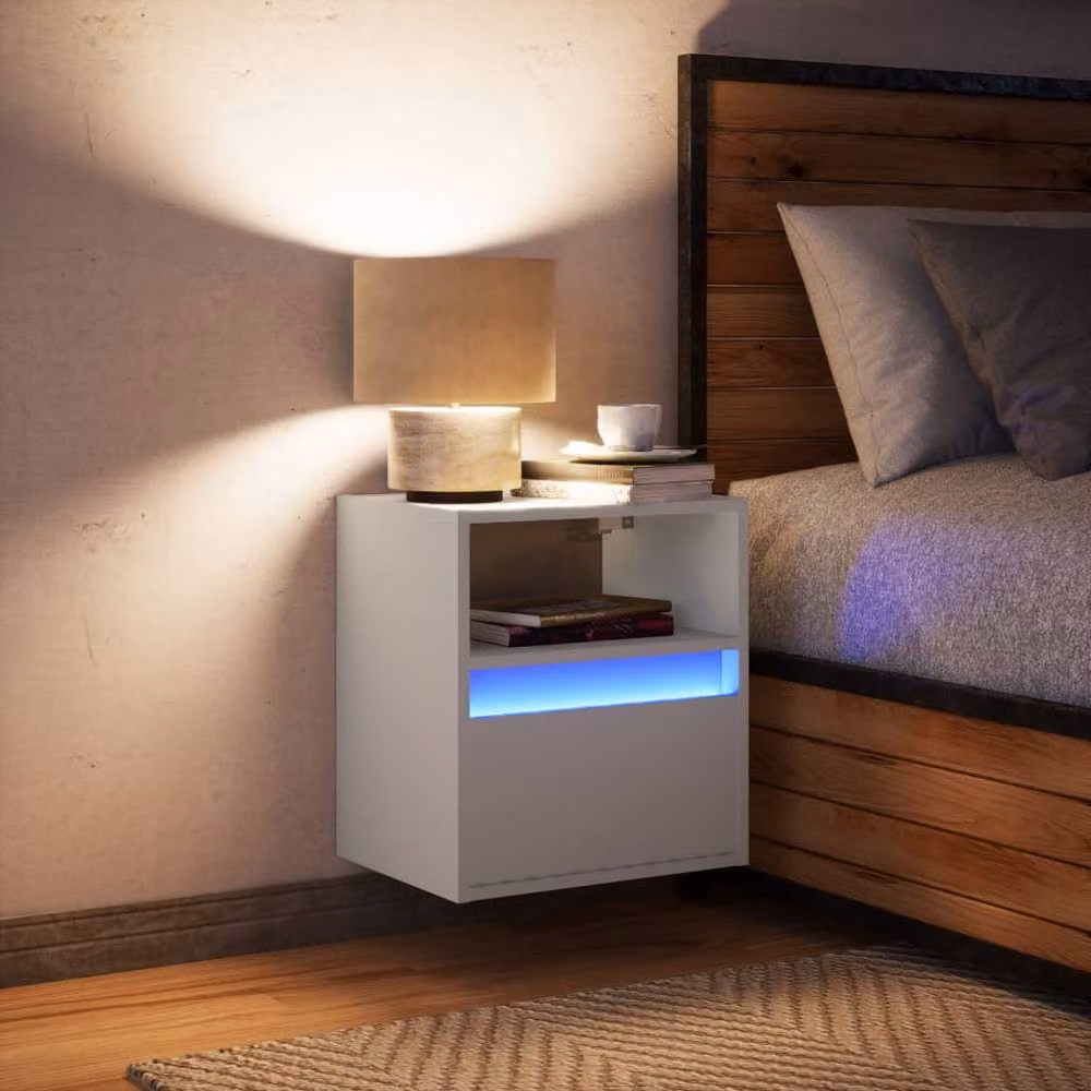 Berkfield Home Wall-mounted Bedside Cabinet with Integrated LED Lights, White – 2