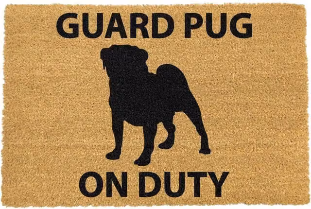 Artsy Mats Guard Pug Doormat, Brown, Coir and Natural Rubber, Non-Slip and Weatherproof