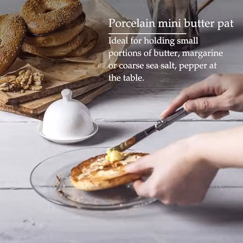 Wm Bartleet & Sons Traditional Porcelain Individual Butter Pat Pinch Bowl with Lid, White – 3