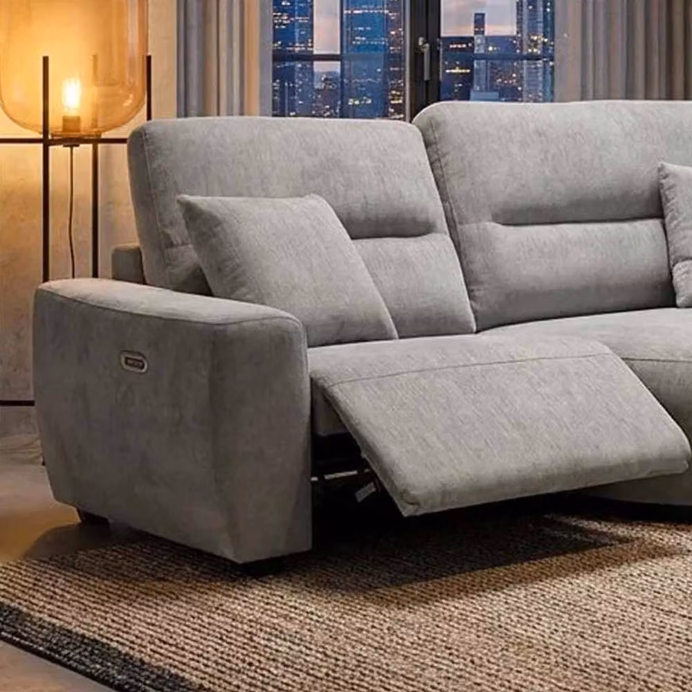 Furnishings For Less UK Denton Grey Right Hand Electric Recliner Chaise Sofa in Chenille Fabric – 3