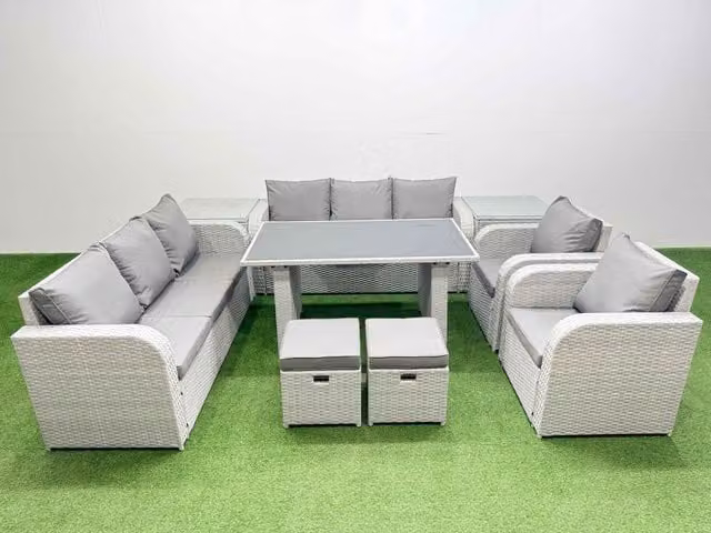 Fimous 10 Seater PE Rattan Outdoor Reclining Furniture Set in Light Grey