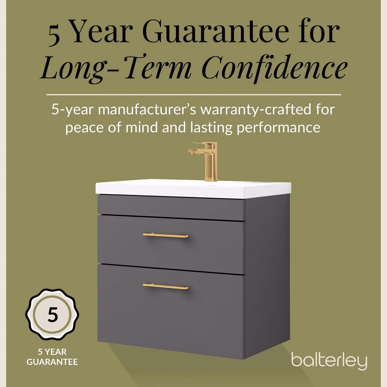 Balterley Modern Glossy Wall Hung Bathroom Vanity Basin Unit in Grey, Width: 60 cm – 4