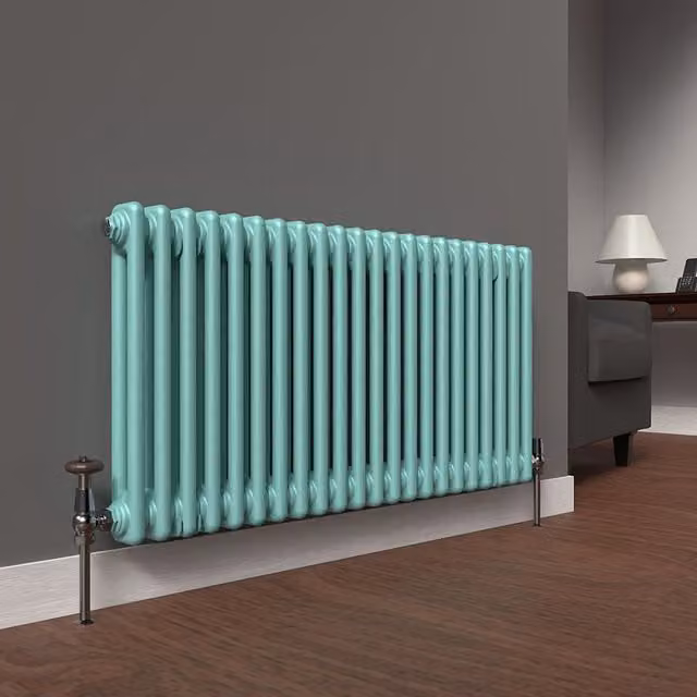 Lux Heat Horizontal 2 Column Steel Radiator in Light Aqua Green, W: 101.0 cm, H: 50.0 cm