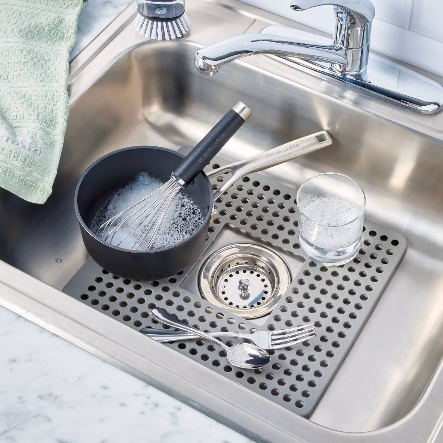 KitchenAid Grey Rectangular Silicone Sink Mat W: 34.0 cm, D: 29.5 cm – 2
