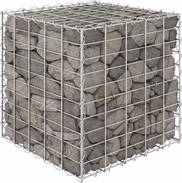 Berkfield Home Cube Gabion Raised Bed in Silver Steel Wire Mesh, W/D/H: 50 x 50 x 50 cm